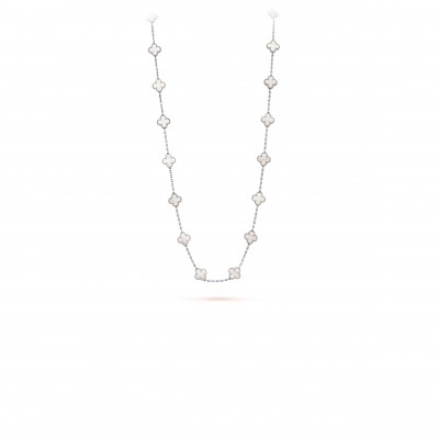 VAN CLEEF ARPELS VINTAGE ALHAMBRA LONG NECKLACE, 20 MOTIFS - WHITE GOLD, MOTHER-OF-PEARL  VCARF48800